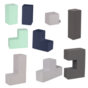 KiddyMoon Soft Foam Cubes Building Blocks 14cm for Children Multifunctional Foam Construction Montessori Toy for Babies, Certified Made in The EU, light grey-dark grey-dark blue-mint, 9 Pieces