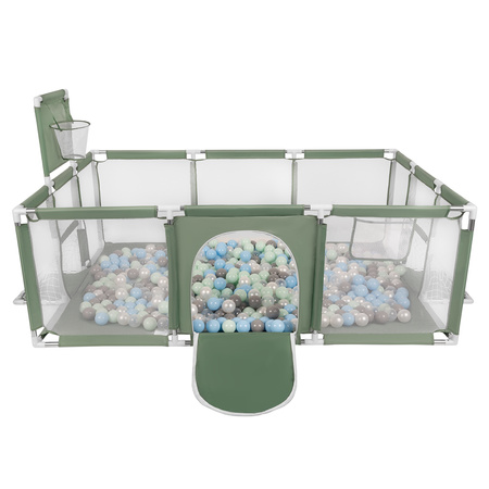 Baby Playpen Big Size Playground with Plastic Balls for Kids, green:pearl/gray/transparent/babyblue/mint, 100 balls