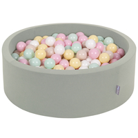 KiddyMoon Baby Foam Ball Pit with Balls ∅ 7cm / 2.75in, sage: pastel beige/pastel yellow/white/mint/powder pink, 90x30cm/300 balls