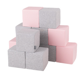 KiddyMoon Soft Foam Cubes Building Blocks 14cm for Children Multifunctional Foam Construction Montessori Toy for Babies, Certified Made in The EU, cubes:light grey-pink, 12 Pieces