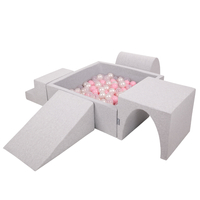 KiddyMoon Foam Playground for Kids with Square Ball pit ( ∅ 7cm/2.75In) Soft Obstacles Course and Ball Pool, Certified Made In The EU, lightgrey:powderpink/pearl/transparent, Ballpit (200 Balls) + Version 3