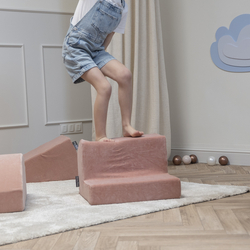 KiddyMoon Foam Playground Velvet for Kids Obstacle Course for Children Montessori Toy for Babies Soft Construction Blocks Element, Tunnel/Hill, Certified Made in The EU, desert pink, Multi-Size