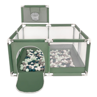 square play pen filled with plastic balls basketball, green:dark turquoise/grey/white/mint, 200 balls