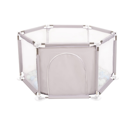 hexagon 6 side play pen with plastic balls, Grey:pearl/grey/transparent/babyblue/mint, 100 balls