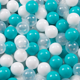 KiddyMoon Soft Plastic Play Balls ∅ 7cm/2.75in Multi-colour Made in EU, turquoise/transparent/white, 100 Balls/7cm-2.75in