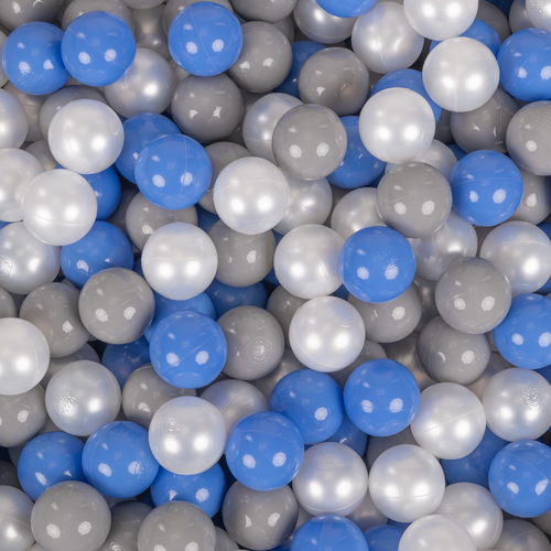 KiddyMoon Baby Foam Ball Pit with Balls ∅ 7cm / 2.75in Made in EU, light grey:pearl/grey/blue, 90 x 30 cm / 300 Balls