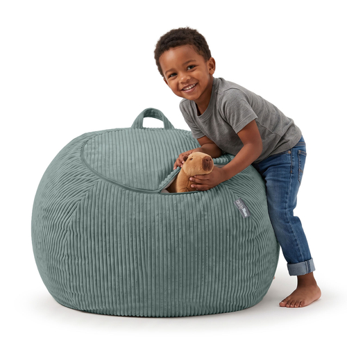 KiddyMoon Bean Bag for Children 2-in-1 Storage for Toys 80x80x50cm, zielony
