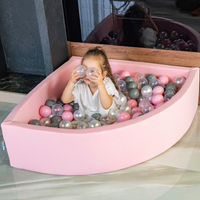 KiddyMoon Baby Foam Ball Pit with Balls ∅ 7cm / 2.75in Made in EU, pink:pearl/grey/pink, 90x30cm/200 balls
