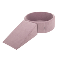 KiddyMoon Foam Playground For Kids Soft Textured Safe Blocks, purple: pastel blue/perle/powder pink/white, Ballpit (200 Balls) + Wedge