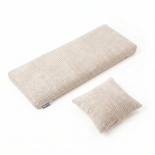 KiddyMoon Cushion Set For Balance Board Mattress and Pillow Ribbed Fabric Washable Cover, beige, Mattress/Pillow