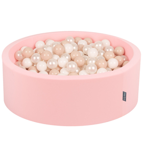 KiddyMoon Baby Foam Ball Pit with Balls ∅ 7cm / 2.75in Made in EU, pink:pastel beige/white/pearl, 90x30cm/200 balls