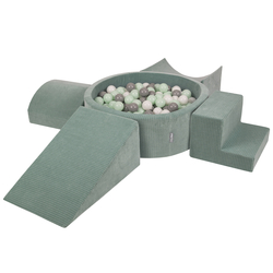KiddyMoon Foam Playground For Kids Soft Textured Safe Blocks Baby, green: white/grey/mint, Ballpit (200 Balls) + Version 5