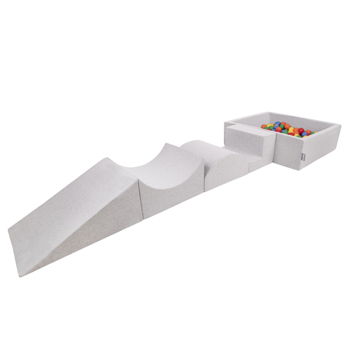 KiddyMoon Foam Playground for Kids with Square Ball pit ( ∅ 7cm/2.75In) Soft Obstacles Course and Ball Pool, Certified Made In The EU, lightgrey:yellow/green/blue/red/orange, Ballpit (300 Balls) + Version 5