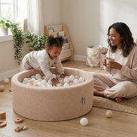 KiddyMoon Ball Pit for Baby with Teddy Plush, Large 7 cm Balls for a Fuller Ball Pit, From 8 Months, Removable Cover, Beige: Pastel Beige/Brown/Pearl, 90 x 30 cm / 300 Balls