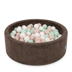 KiddyMoon Ball Pit for Baby and Toddler, Soft Play Ball Pool with ribbed Washable Cover, Brown: Pastel Beige/White/Mint, 90 x 30 cm / 200 Balls