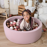 KiddyMoon Baby Foam Ball Pit with Balls ∅ 7cm / 2.75in Made in EU, Heather: brown/copper/pastel beige/salmon, 90x30cm/300 balls