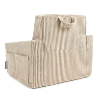 Foam armchair for kids convertible into bed, handle and side pockets, corduroy cover, beige, UNI