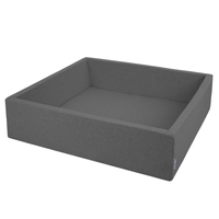KiddyMoon Soft Ball Pit Square ∅ 7Cm / 2.75In For Kids, Foam Ball Pool Baby Playballs Children, Made In The EU, dark grey:grey/white/transparent/babyblue, 120x30cm/200 balls