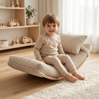 KiddyMoon Balance Board for Kids with Mattress and Pillow Wooden Sensory Wobble Board, natural/beige, Balance Board/Mattress/Pillow