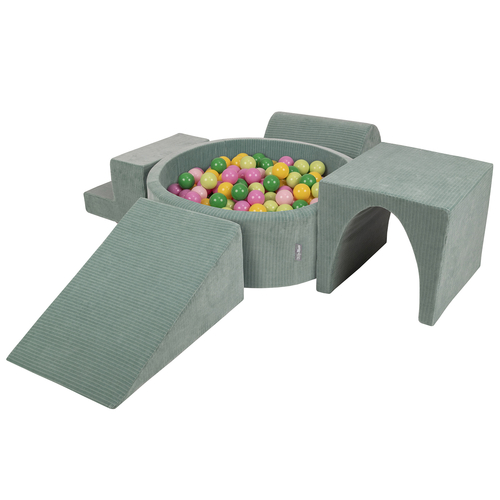 KiddyMoon Foam Playground For Kids Soft Textured Safe Blocks, green: light green/green/yellow/powder pink/pink, Ballpit (300 Balls) + Version 3