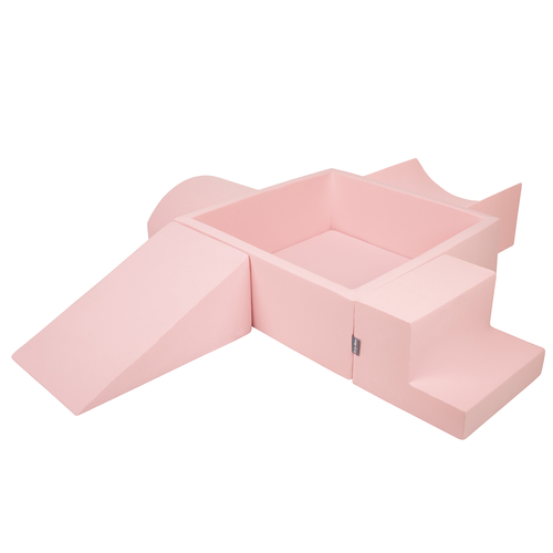 KiddyMoon Foam Playground for Kids with Square Ball pit ( ∅ 7cm/2.75In) Soft Obstacles Course and Ball Pool, Certified Made In The EU, pink:pearl/grey/transparent/powder pink, Ballpit (300 Balls) + Version 5