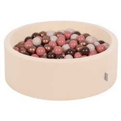 KiddyMoon Baby Foam Ball Pit with Balls ∅ 7cm / 2.75in Made in EU, Beige, 90 x 30 cm / 200 Balls