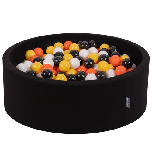 KiddyMoon Baby Foam Ball Pit with Balls ∅ 7cm / 2.75in Made in EU, Toucan: black/white/orange/yellow, 90x30cm/200 balls