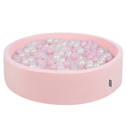 KiddyMoon Soft Ball Pit Round ∅ 7Cm / 2.75In For Kids, Foam Ball Pool Baby Playballs Children, Made In The EU, pink:powder pink-pearl-transparent, 120x30cm/300 balls
