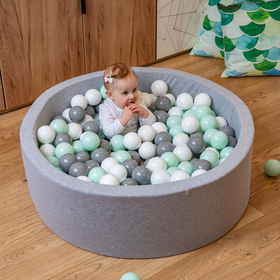 KiddyMoon Soft Plastic Play Balls ∅ 7cm/2.75in Multi-colour Made in EU, white/grey/mint, 50 Balls/7cm-2.75in