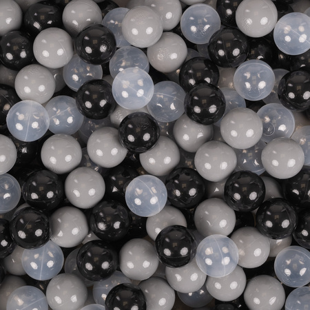 KiddyMoon Soft Plastic Play Balls ∅ 7cm/2.75in Multi-colour Made in EU, black/grey/transparent, 100 Balls/7cm-2.75in