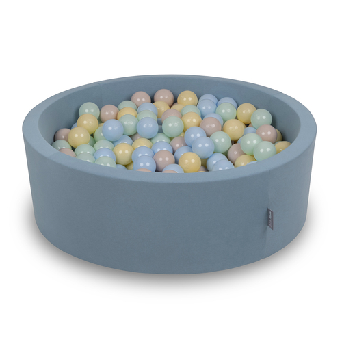 KiddyMoon Foam Ball Pit with Balls for Babies and Toddlers, Soft Sensory Play, Durable Removable Cover, Safe, blue: pastel beige/pastel blue/pastel yellow/mint, 90 x 30 cm / 300 Balls