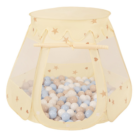 Pop Up Play Tent Castle House Shell Plastic Balls For Kids, Light Beige: Pastel Beige/Pastel Blue/White, 105x90cm/300 balls