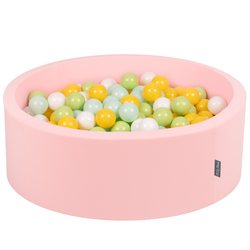 KiddyMoon Baby Foam Ball Pit with Balls ∅ 7cm / 2.75in Made in EU, pink:white/mint/light green/yellow, 90x30cm/200 balls