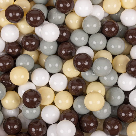 KiddyMoon Soft Plastic Play Balls ∅ 7cm/2.75in Multi-colour Made in EU, greengrey/pastel yellow/brown/white, 300 Balls/7cm-2.75in