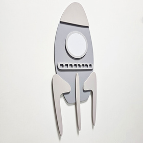 KiddyMoon wall decor kids room nursery wood mdf multiple shapes 3D, rocket: grey, UNI