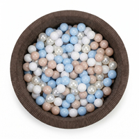 KiddyMoon Ball Pit for Baby and Toddler, Soft Play Ball Pool with ribbed Washable Cover, Brown: Pastel Beige/Pastel Blue/White/Pearl, 90 x 30 cm / 200 Balls