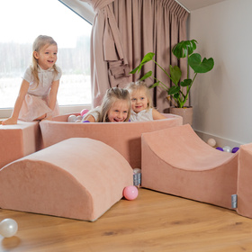 KiddyMoon Foam Playground Velvet for Kids Obstacle Course for Children Montessori Toy for Babies Soft Construction Blocks Element, Tunnel/Hill, Certified Made in The EU, desert pink, Multi-Size
