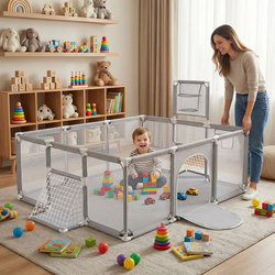 Baby Playpen Big Size Playground with Plastic Balls for Kids, Grey, No Balls