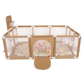 Baby Playpen Big Size Playground with Plastic Balls for Kids, beige:pastel beige/pastel yellow/white/mint/powder pink, 200 balls