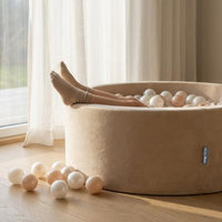 KiddyMoon Soft Ball Pit Round 7cm / 2.75In for Kids, Foam Velvet Ball Pool Baby Playballs, sand beige: pastel beige/white/pearl, 90 x 30 cm / 200 Balls