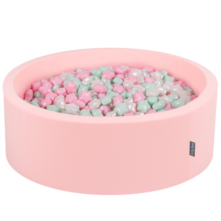 KiddyMoon round foam ballpit with star-shaped plastic balls for kids, Pink: Light Pink/ Pearl/ Mint