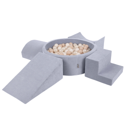 KiddyMoon Foam Playground For Kids Soft Textured Safe Blocks Baby, dark grey: pastel beige/white/perle, Ballpit (300 Balls) + Version 5