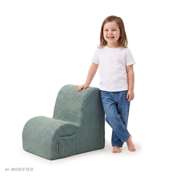KiddyMoon Children's Polyester Armchair with Side Pocket, green, One Size