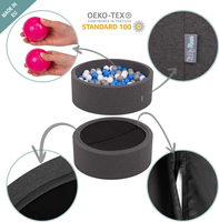 KiddyMoon Baby Foam Ball Pit with Balls ∅ 7cm / 2.75in Made in EU, Ice cream dark grey, 90x30cm/300 balls