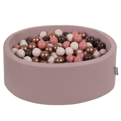 KiddyMoon Baby Foam Ball Pit with Balls ∅ 7cm / 2.75in Made in EU, Heather: brown/copper/pastel beige/salmon, 90x30cm/200 balls