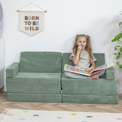 KiddyMoon Foam Sofa for Children Multifunctional Mattress Armchair Kids Foldable Bed Folding Toddler Couch Chair for Playroom Bedroom Living Room, green, Sofa with 2 Pillows