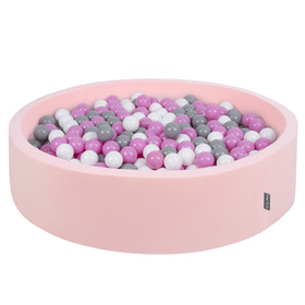 KiddyMoon Soft Ball Pit Round  ∅ 7Cm / 2.75In For Kids, Foam Ball Pool Baby Playballs Children, Made In The EU, pink:grey-white-pink, 120x30cm/300 balls