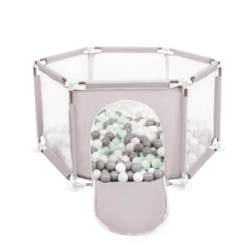 hexagon 6 side play pen with plastic balls, Grey:white/grey/mint, 400 balls