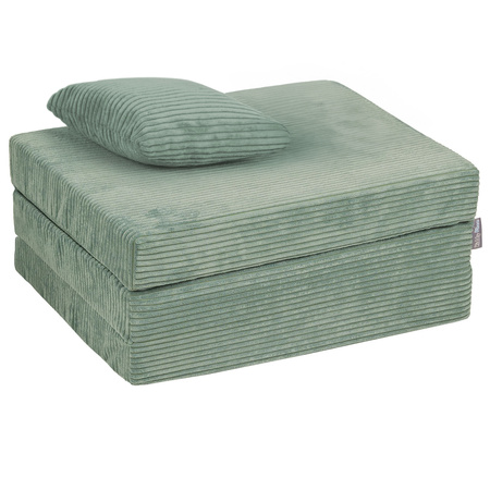 KiddyMoon Multifunctional Foam Mattress Foldable Bed Armchair Kids Children Sofa Folding Toddler Couch Chair for Playroom Bedroom Living Room, green, Mattress with Pillow