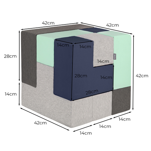 KiddyMoon Soft Foam Cubes Building Blocks 14cm for Children Multifunctional Foam Construction Montessori Toy for Babies, Certified Made in The EU, light grey-dark grey-dark blue-mint, 9 Pieces